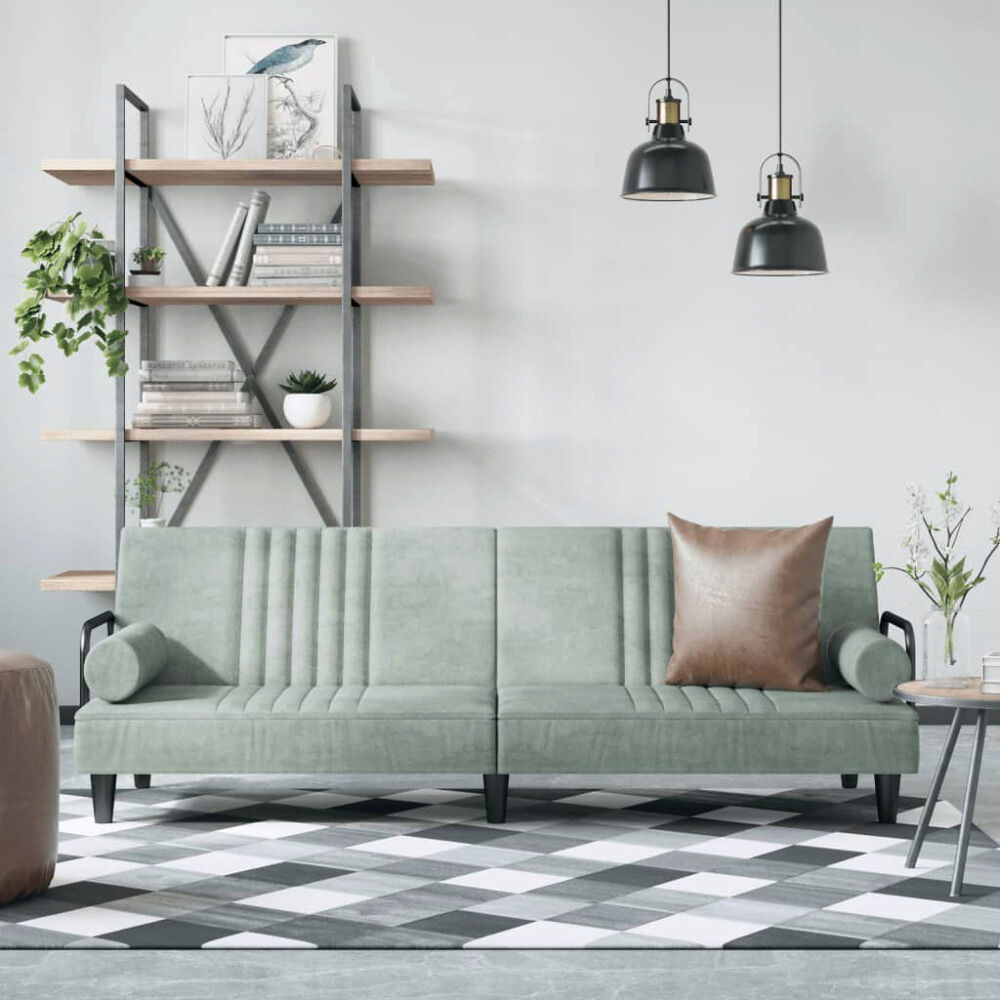 vidaXL Bäddsoffa med armstöd ljusgrå sammet