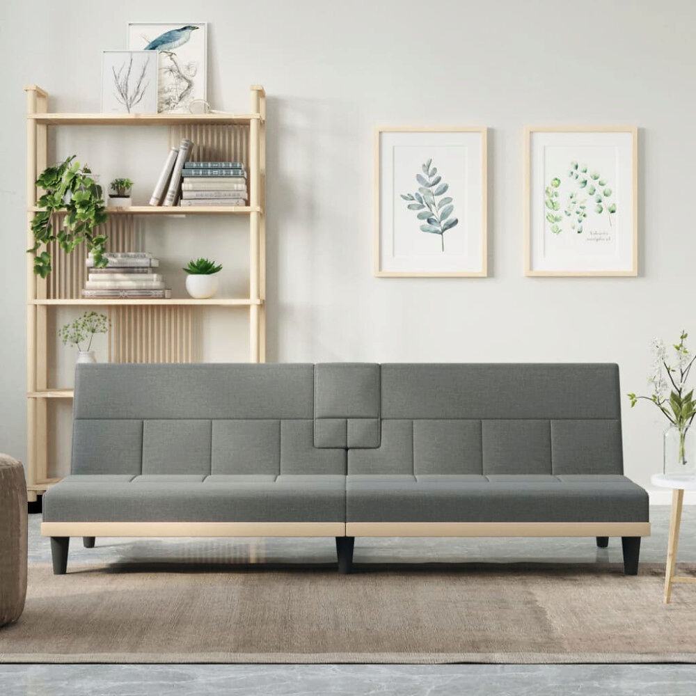 vidaXL Bäddsoffa med mugghållare mörkgrå tyg