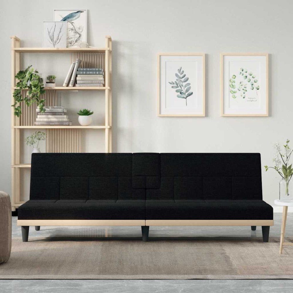 vidaXL Bäddsoffa med mugghållare svart tyg