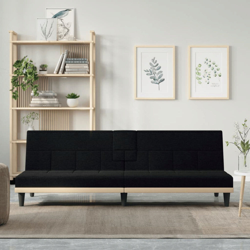 vidaXL Bäddsoffa med mugghållare svart tyg