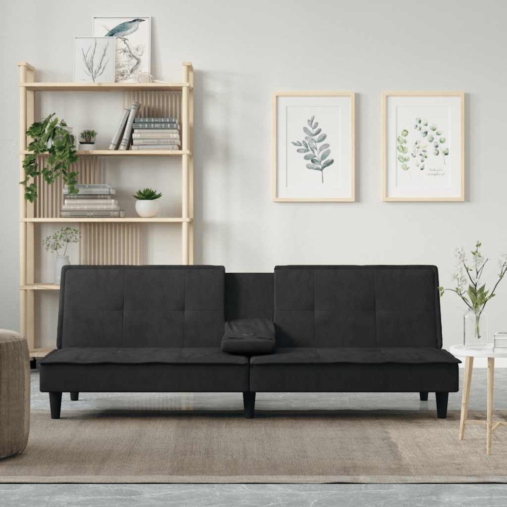 vidaXL Bäddsoffa med mugghållare svart sammet