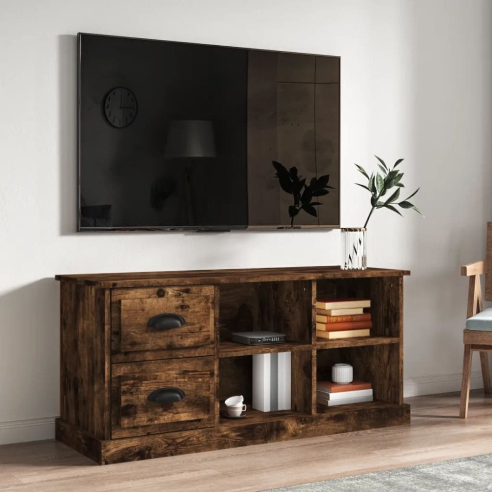vidaXL Tv-bänk rökfärgad ek 102x35,5x47,5 cm konstruerat trä