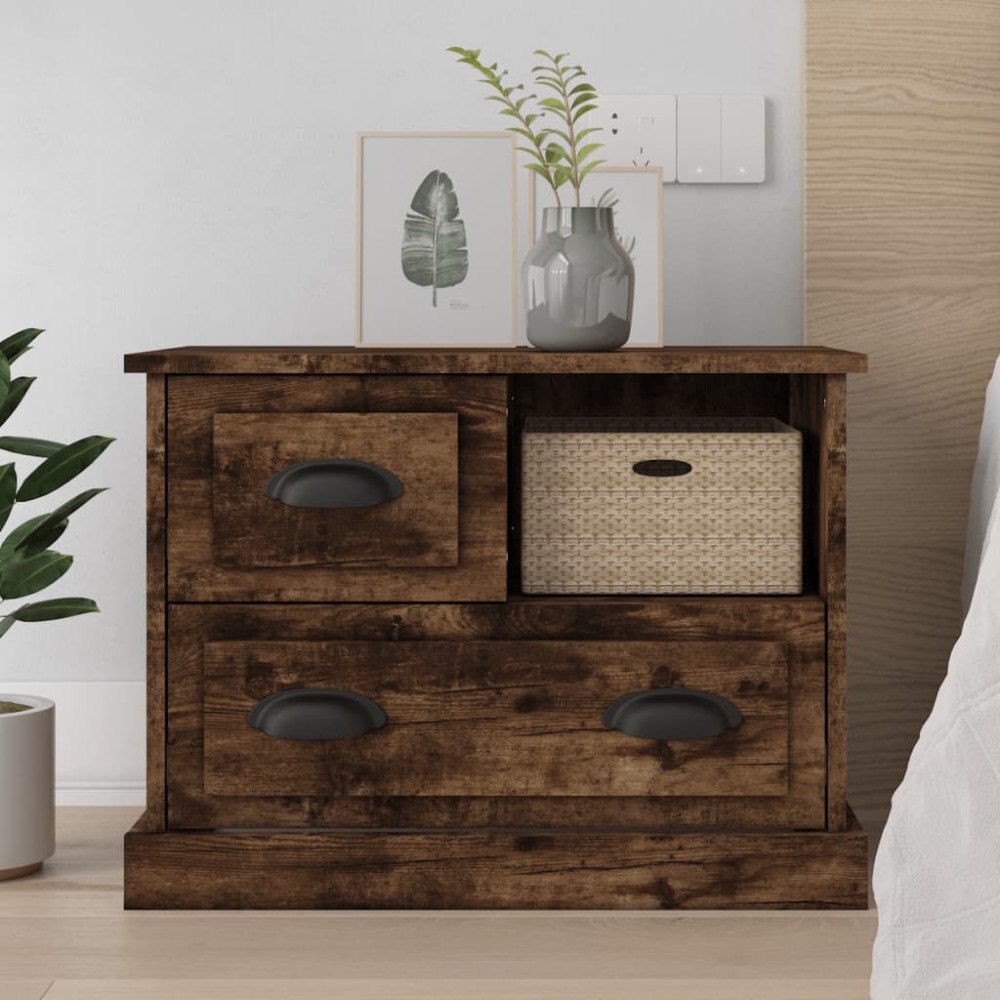 vidaXL Sängbord rökfärgad ek 60x39x45 cm