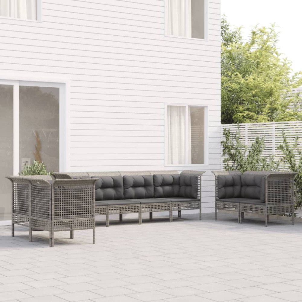 vidaXL Loungegrupp för trädgården med dynor 8 delar grå konstrotting