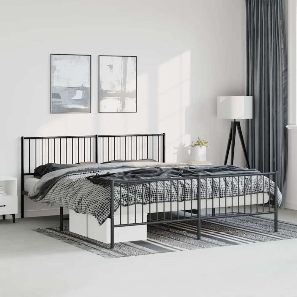 vidaXL Sängram med huvudgavel och fotgavel svart metall 183x213 cm
