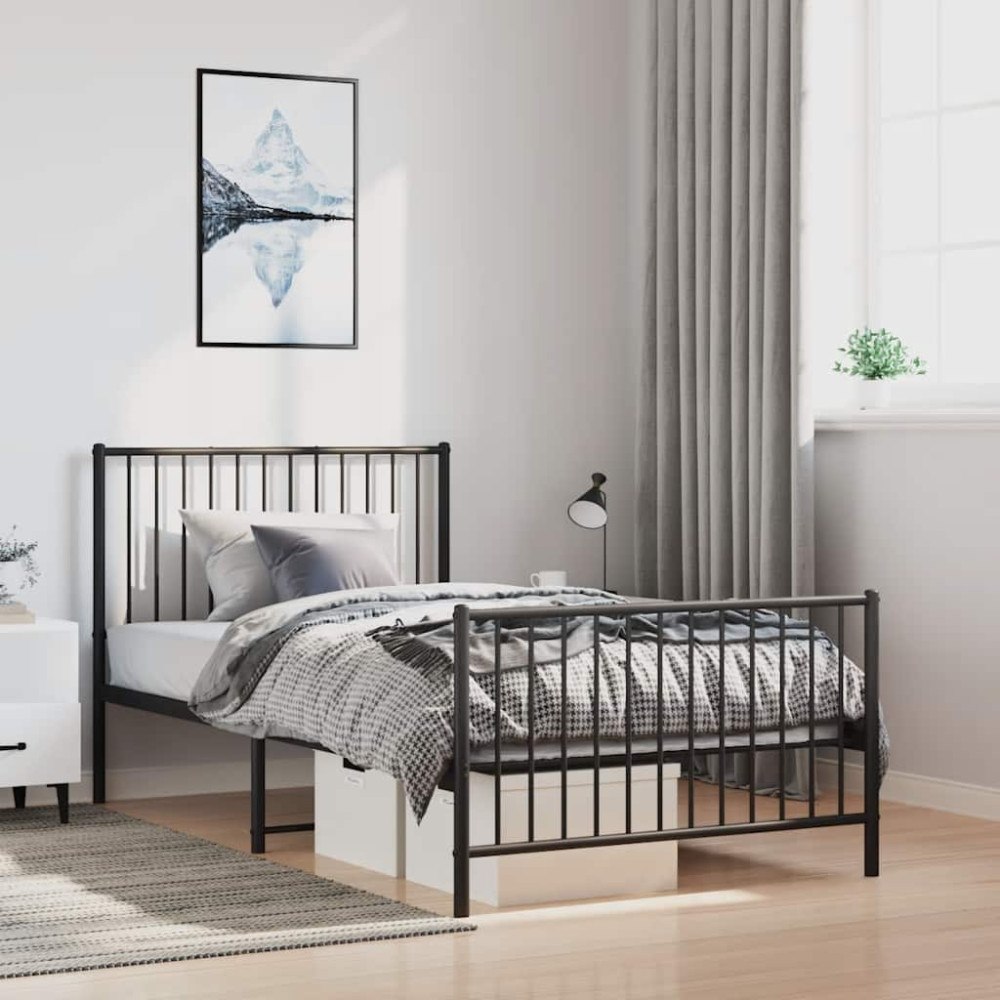 vidaXL Sängram med huvudgavel och fotgavel svart metall 100x190 cm