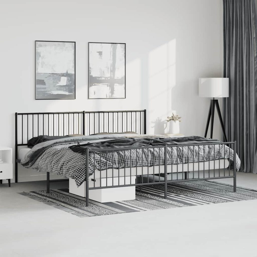 vidaXL Sängram med huvudgavel och fotgavel svart metall 193x203 cm