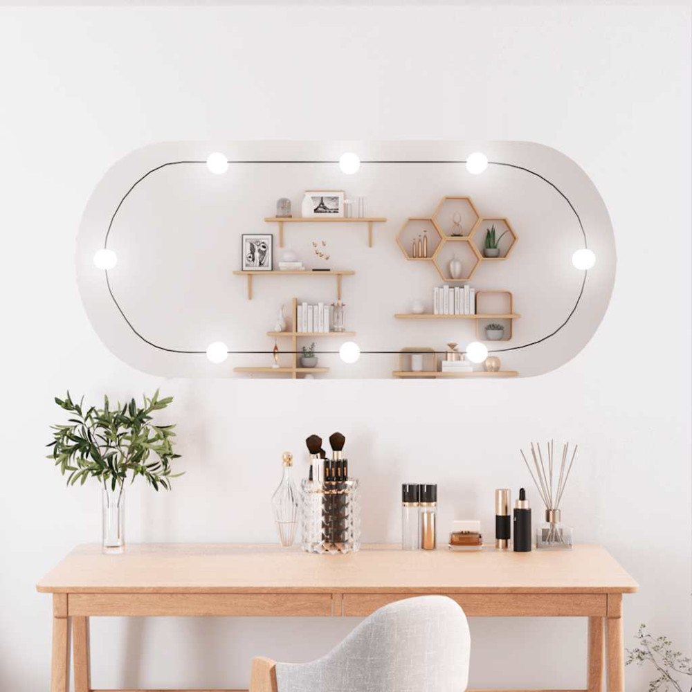 vidaXL Väggspegel med LED-belysning 45x100 cm glas oval