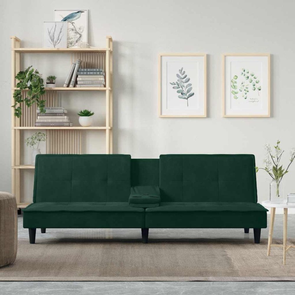 vidaXL Bäddsoffa med mugghållare mörkgrå sammet