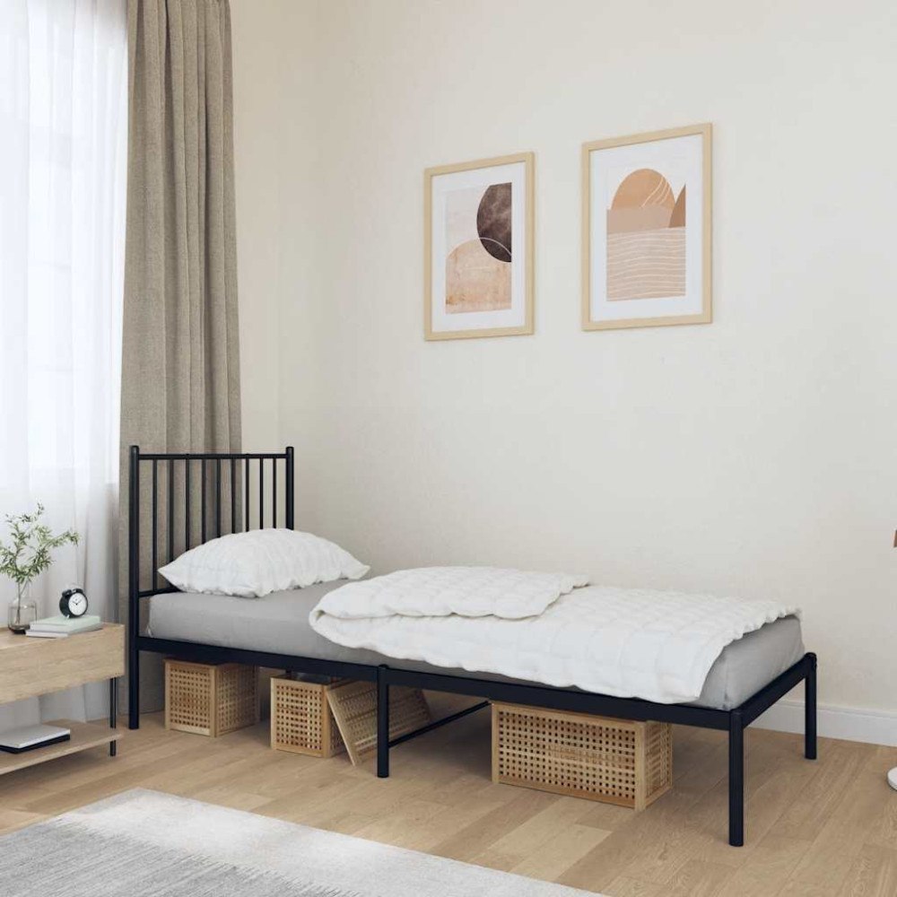 vidaXL Sängram med huvudgavel metall svart 80x200 cm