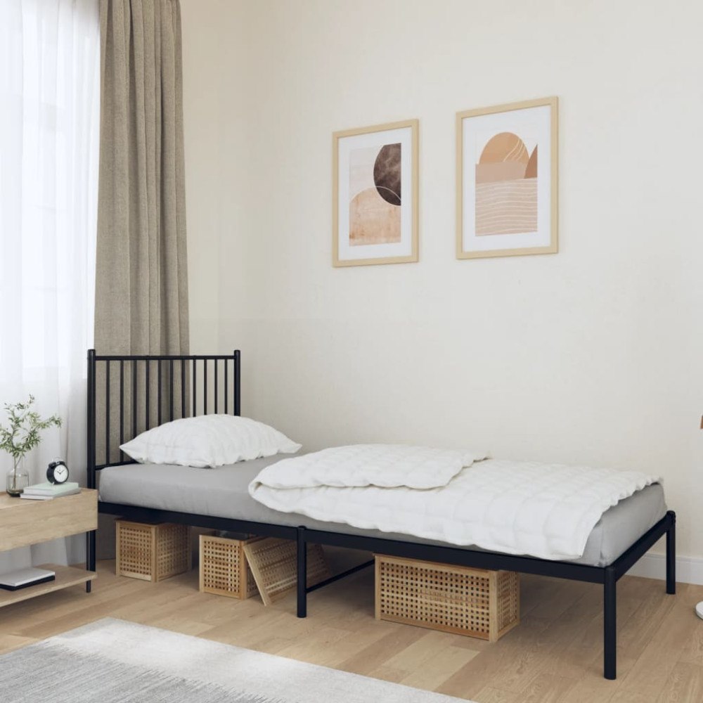 vidaXL Sängram med huvudgavel metall svart 90x200 cm
