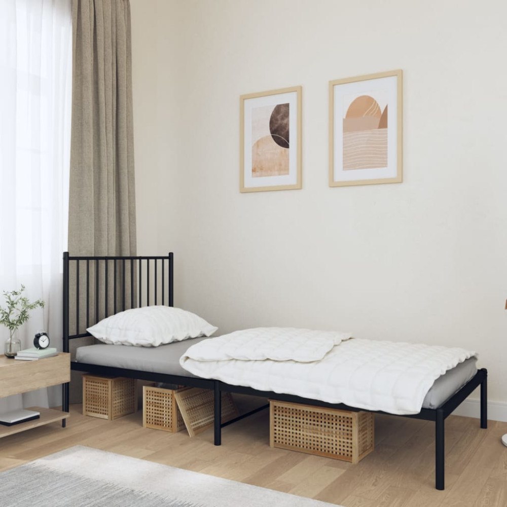 vidaXL Sängram med huvudgavel metall svart 90x200 cm
