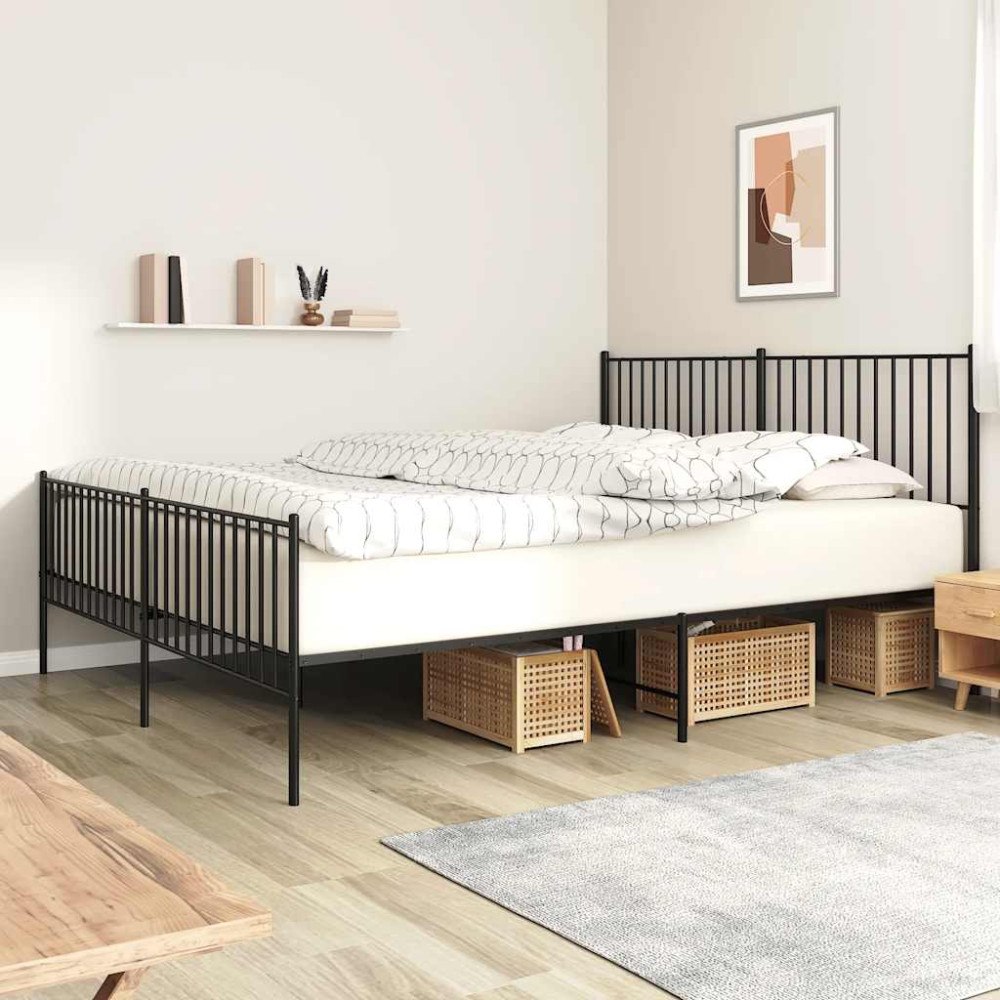 vidaXL Sängram utan madrass med fotgavel metall svart 180x200 cm
