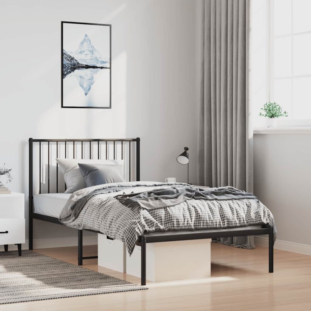 vidaXL Sängram med huvudgavel metall svart 100x200 cm