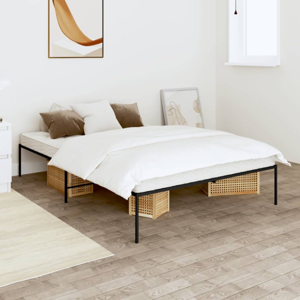 vidaXL Sängram metall svart 135x190 cm