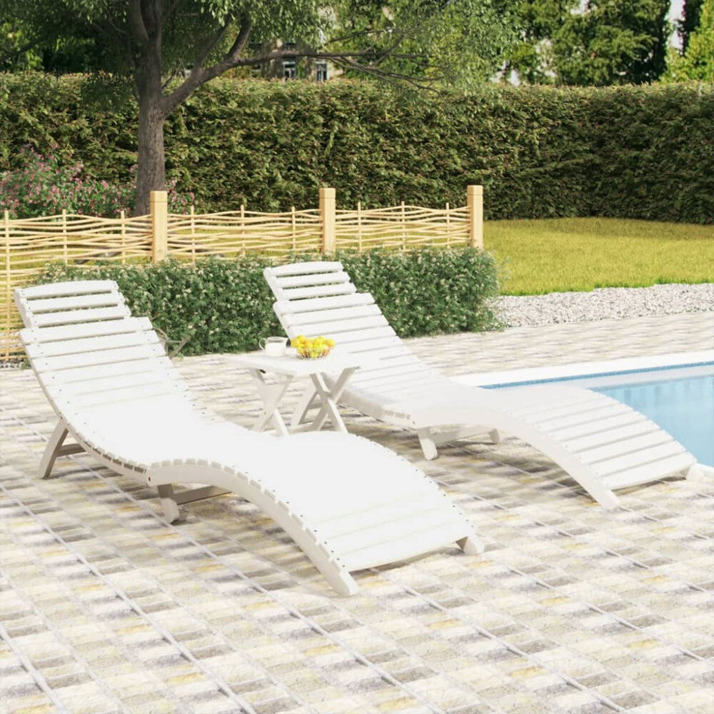 vidaXL Solsäng 2 st vit 184x55x64 cm massivt akaciaträ