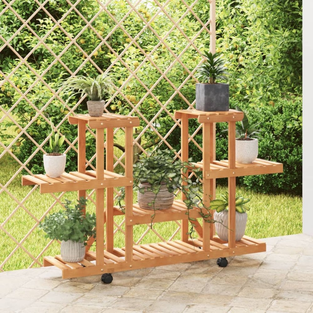 vidaXL Växtställ med hjul 110x25x78 cm massiv furu