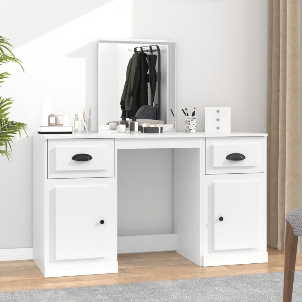 vidaXL Sminkbord med spegel vit 130x50x132,5 cm