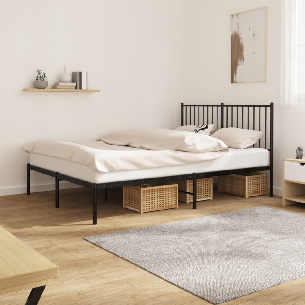 vidaXL Sängram med huvudgavel metall svart 140x190 cm