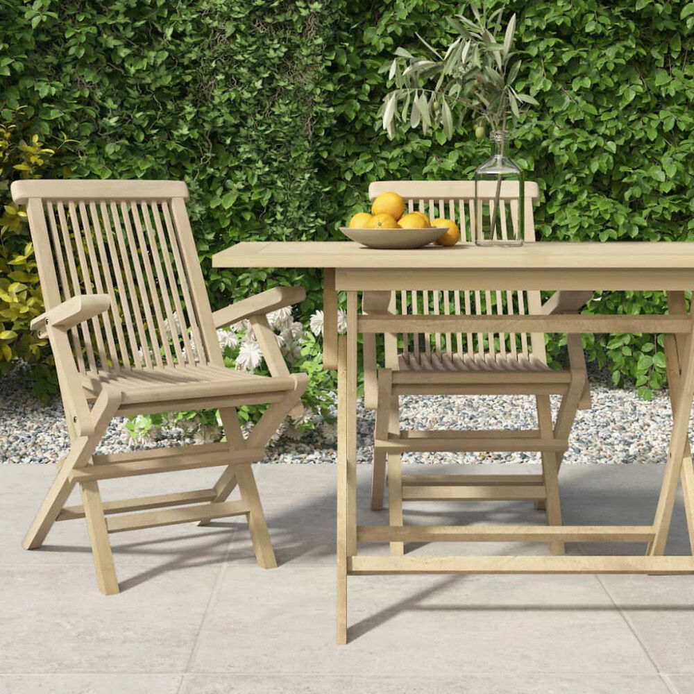 vidaXL Hopfällbara trädgårdsstolar 2 st grå 56x61x89 cm massiv teak