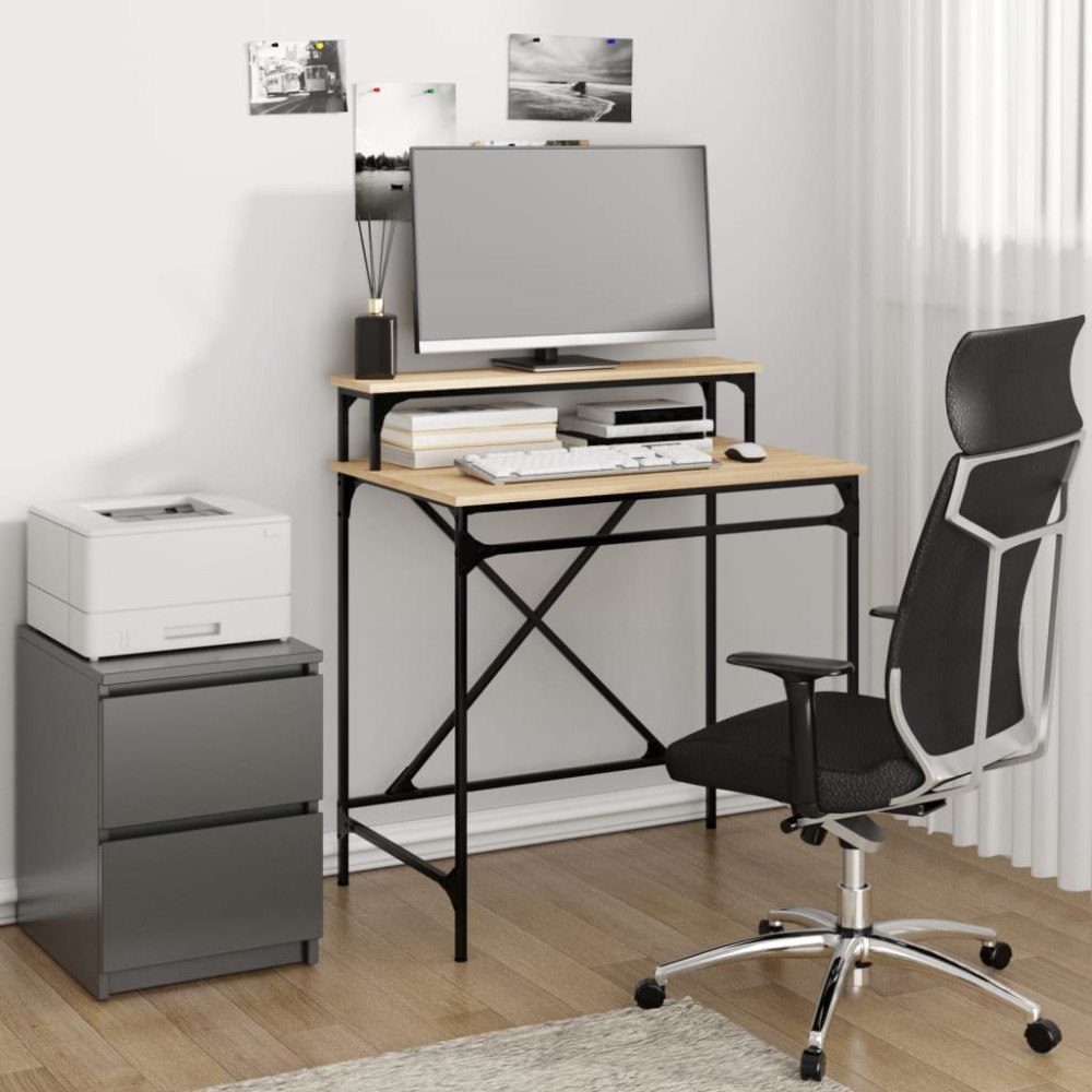vidaXL Skrivbord sonoma-ek 80x50x90 cm konstruerat trä och järn