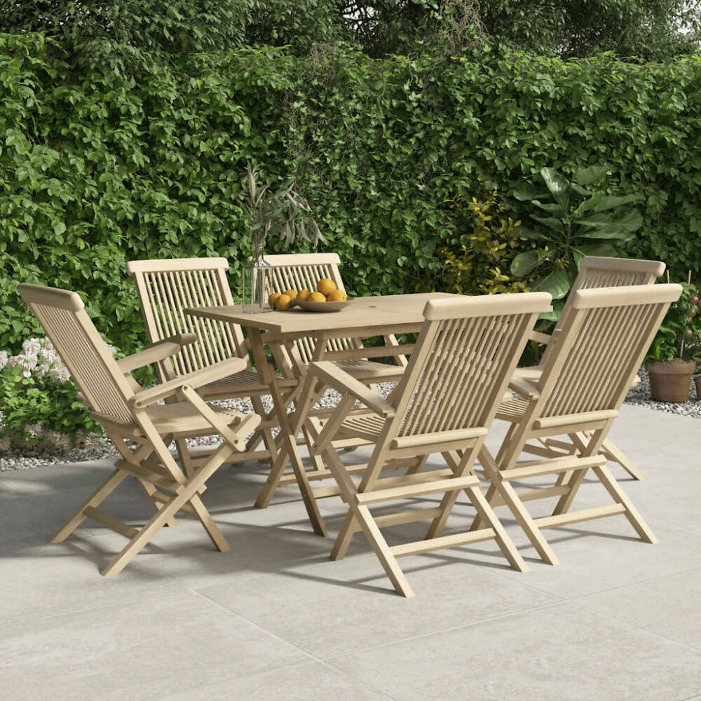 vidaXL Hopfällbara trädgårdsstolar 6 st grå 56x61x89 cm massiv teak