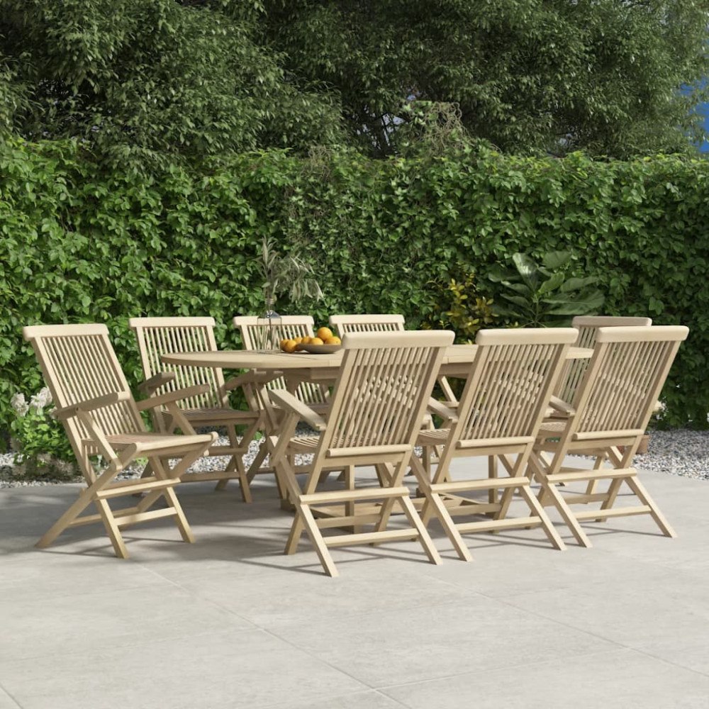 vidaXL Hopfällbara trädgårdsstolar 8 st grå 56x61x89 cm massiv teak