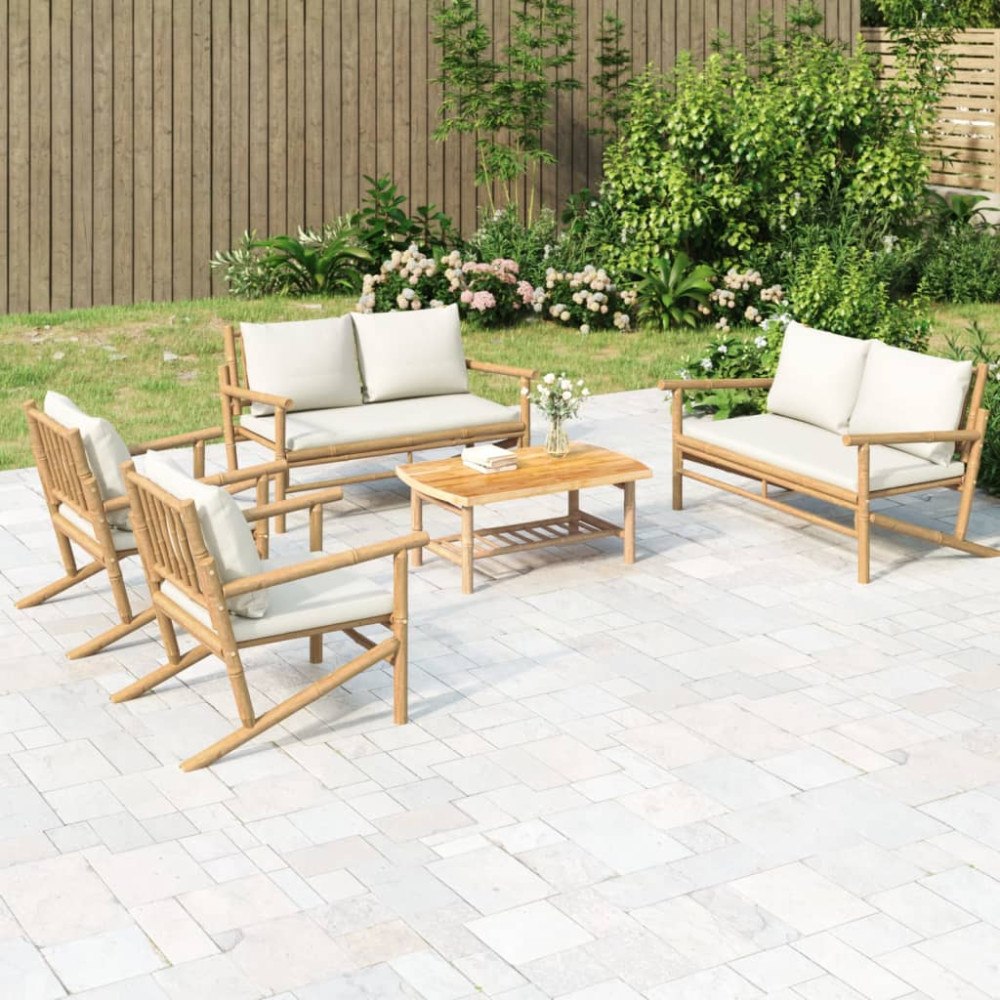 vidaXL Loungegrupp 5 delar gräddvita dynor bambu