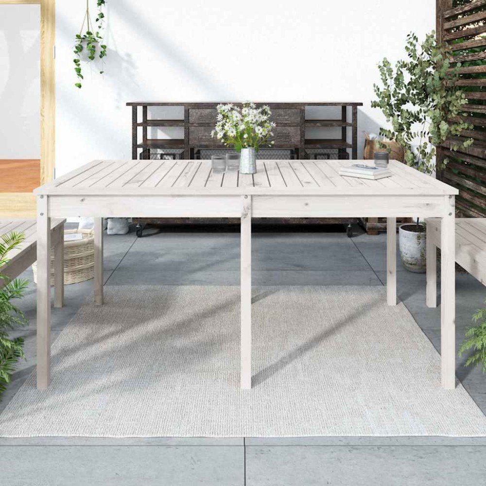 vidaXL Trädgårdsbord vit 159,5x82,5x76 cm massiv furu