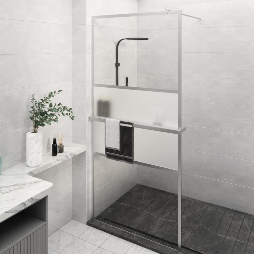 vidaXL Duschvägg med hylla krom 80x195 cm ESG-glas&aluminium