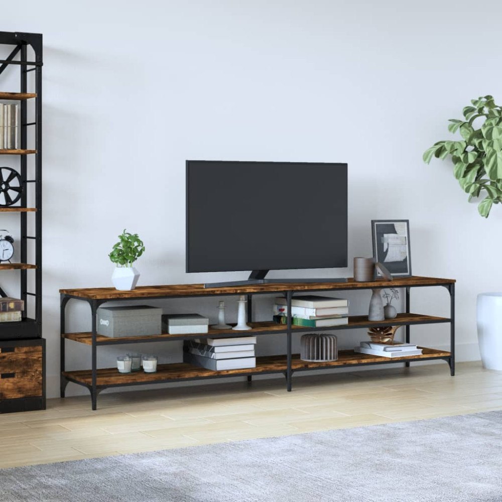 vidaXL Tv-bänk rökfärgad ek 200x30x50 cm konstruerat trä och metall