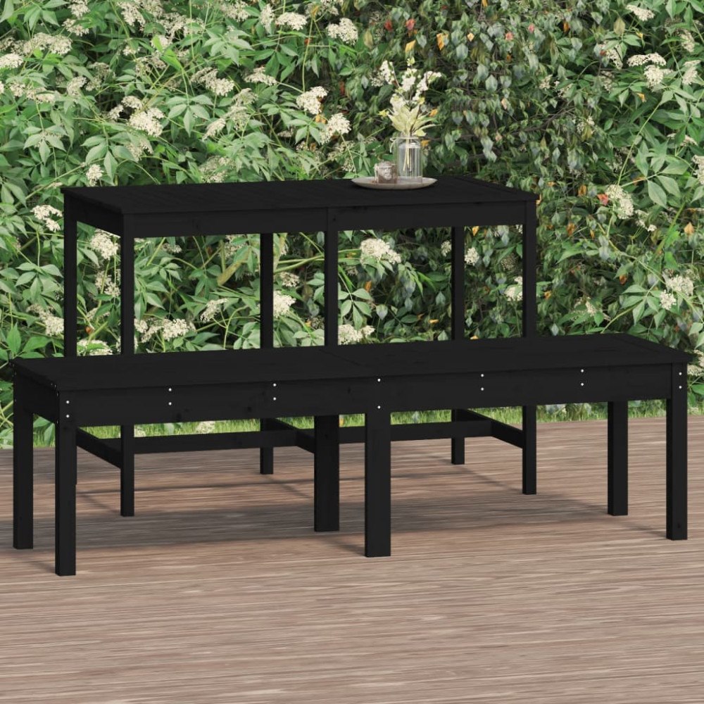 vidaXL Trädgårdsbänk 2-sits svart 159,5x44x45 cm massiv furu