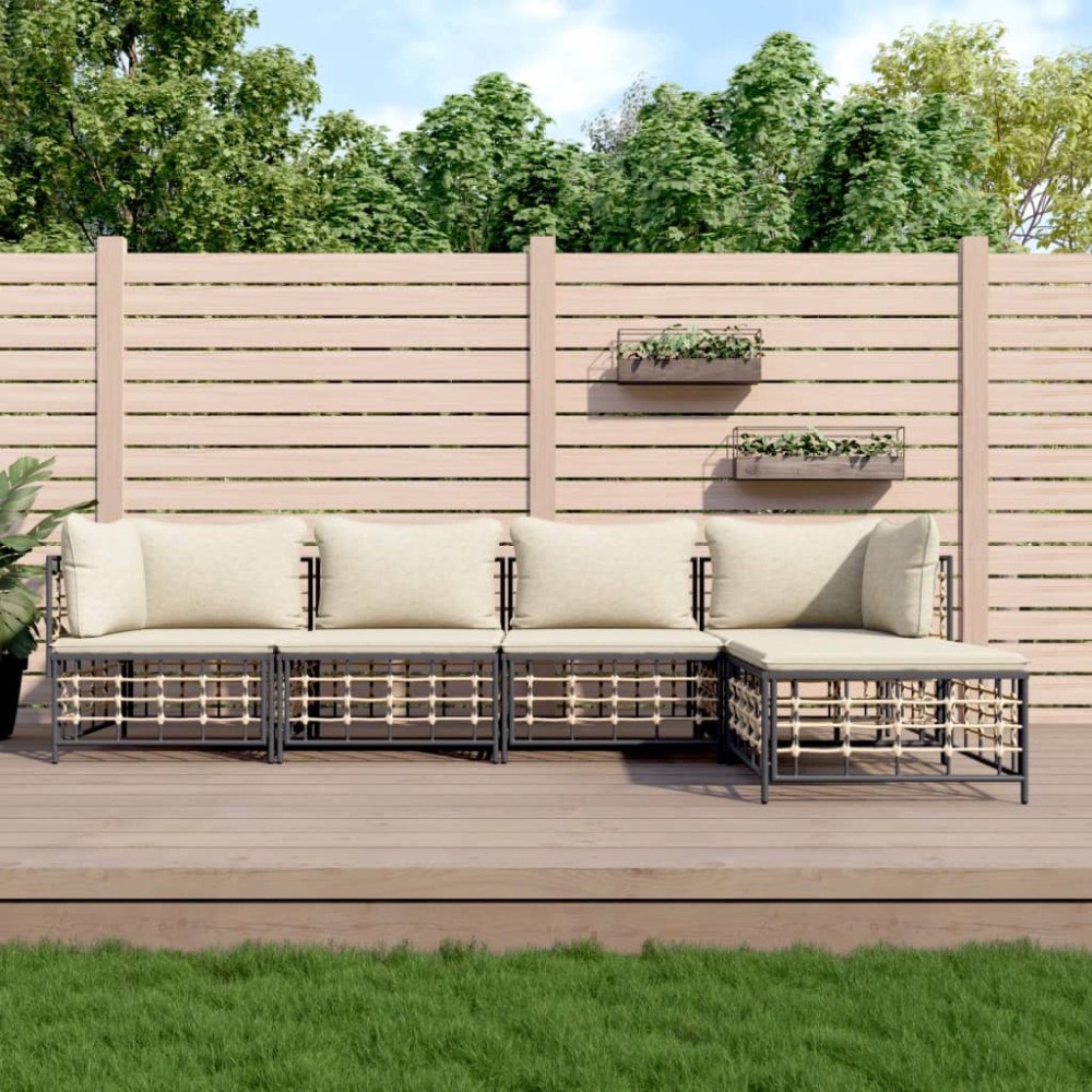 vidaXL Loungegrupp 5 delar med dynor antracit konstrotting