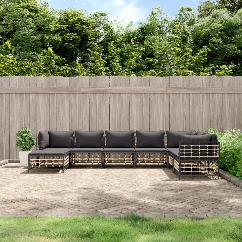 vidaXL Loungegrupp 8 delar med dynor antracit konstrotting