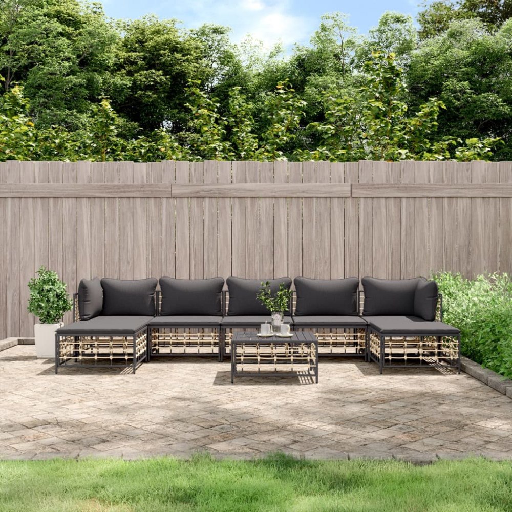 vidaXL Loungegrupp 8 delar med dynor antracit konstrotting
