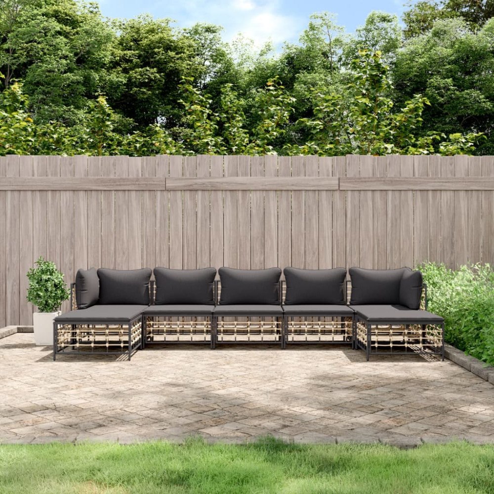 vidaXL Loungegrupp 7 delar med dynor antracit konstrotting