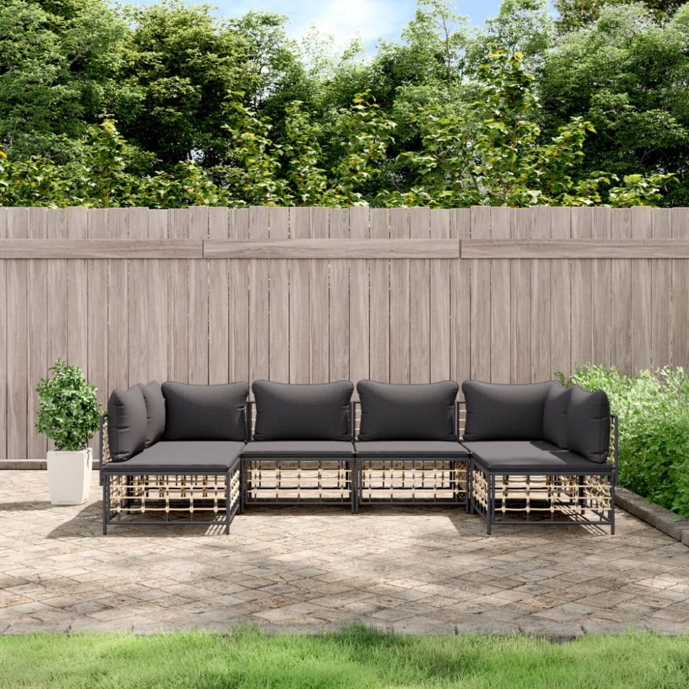 vidaXL Loungegrupp 6 delar med dynor antracit konstrotting