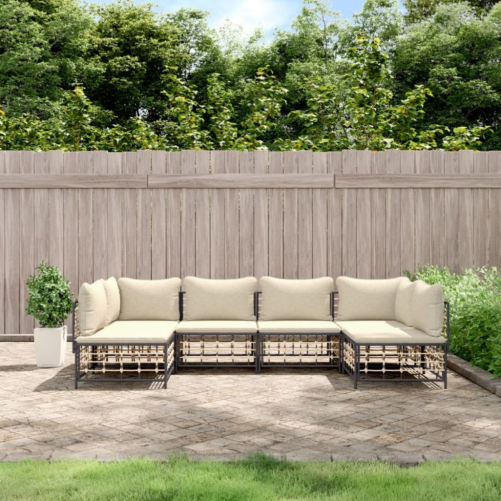 vidaXL Loungegrupp 6 delar med dynor antracit konstrotting