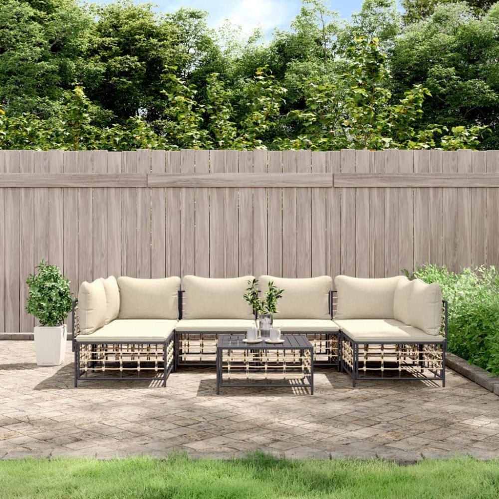 vidaXL Loungegrupp 7 delar med dynor antracit konstrotting