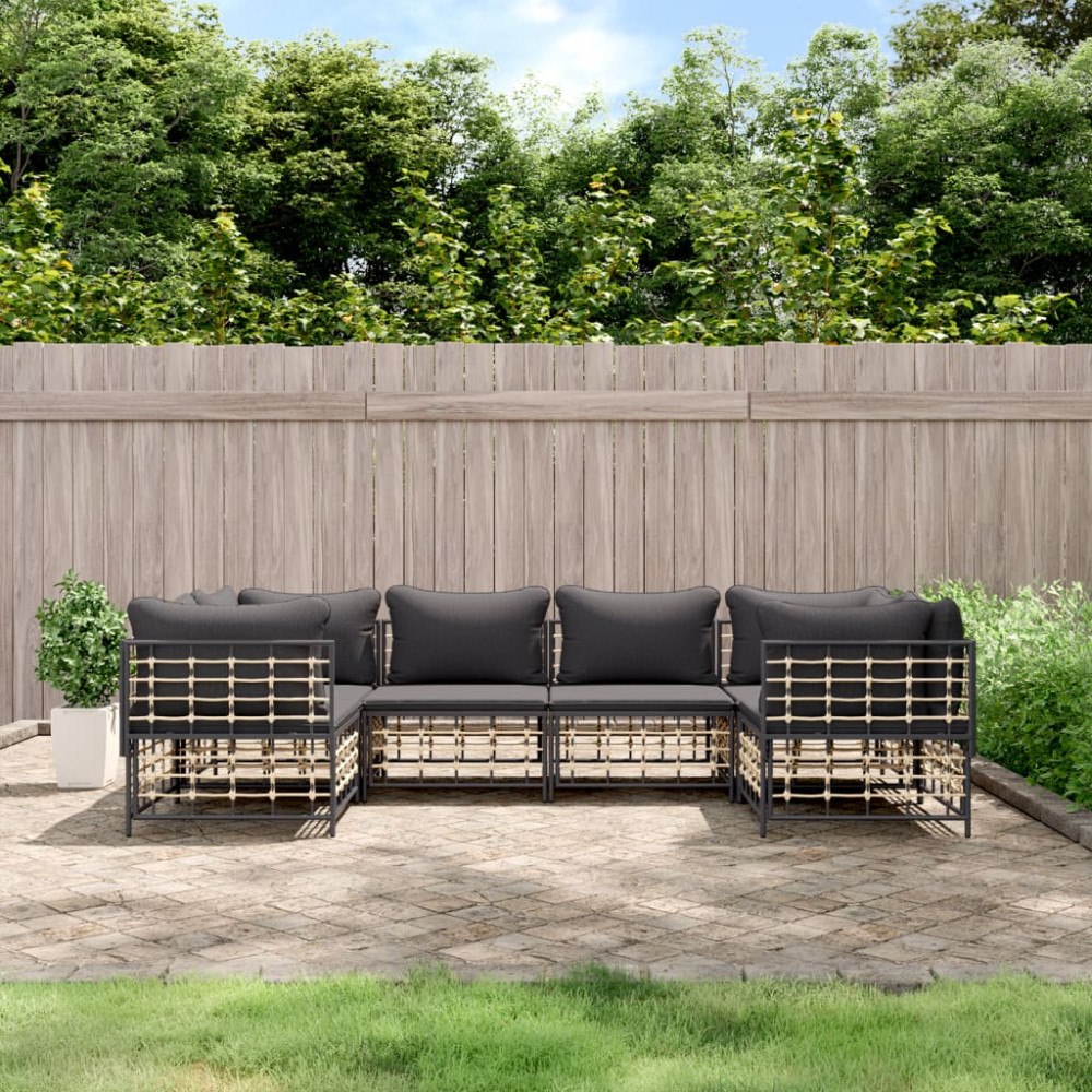 vidaXL Loungegrupp 6 delar med dynor antracit konstrotting