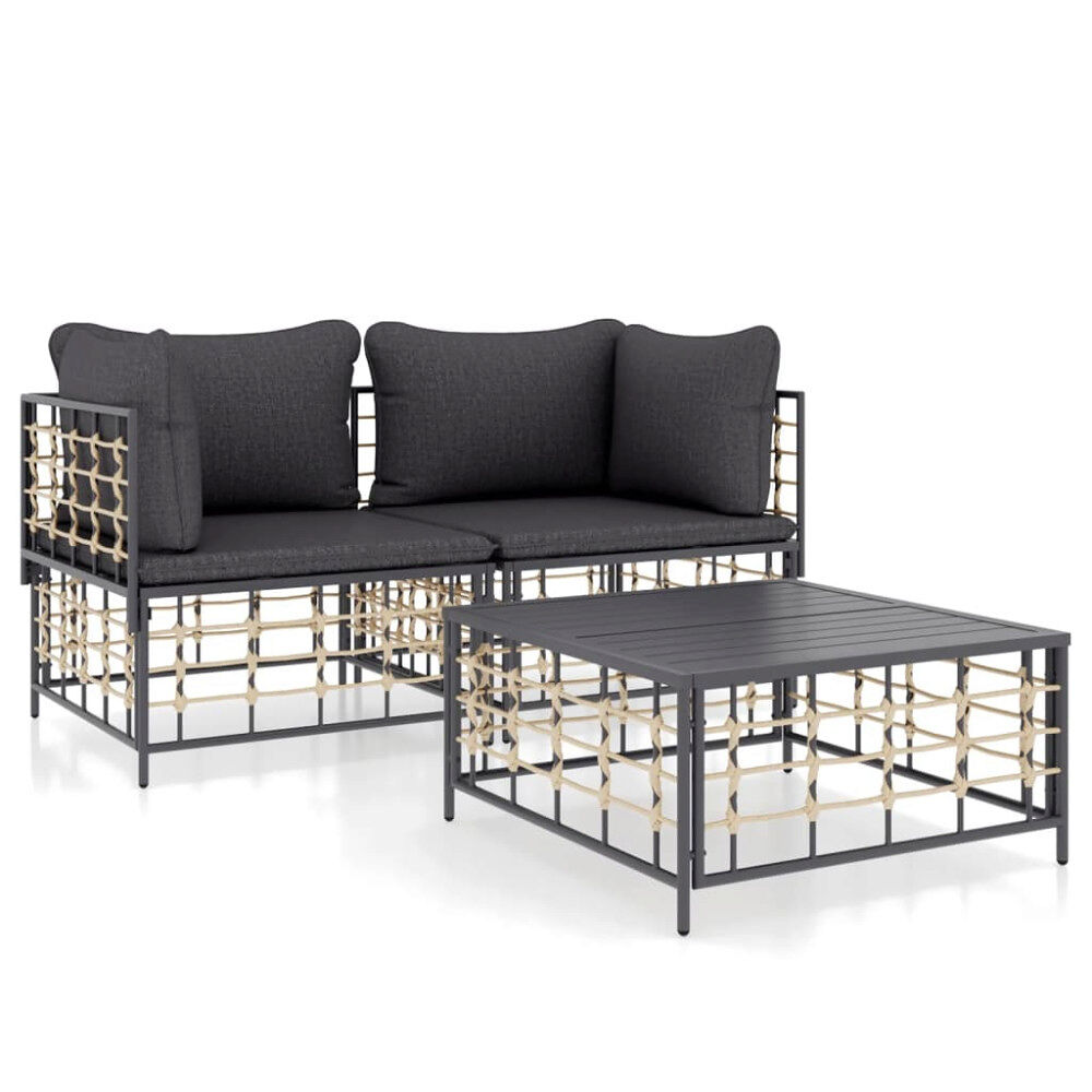 vidaXL Loungegrupp 3 delar med dynor antracit konstrotting