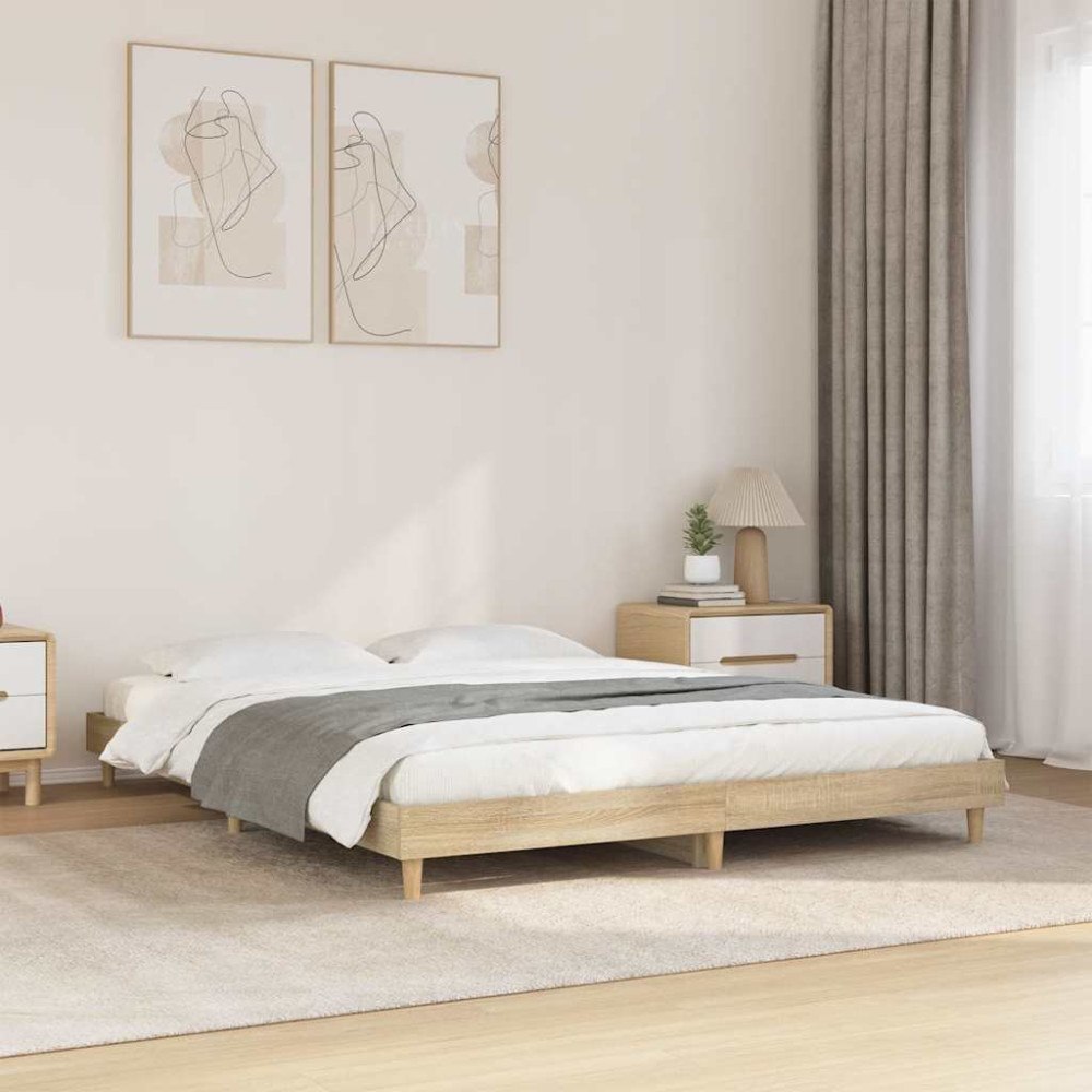 vidaXL Sängram utan madrass sonoma-ek 140x190 cm konstruerad trä