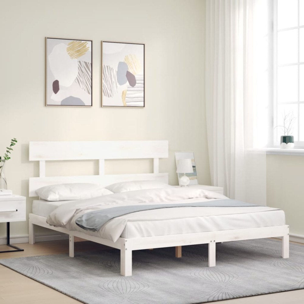 vidaXL Sängram utan madrass vit 160x200 cm massiv furu