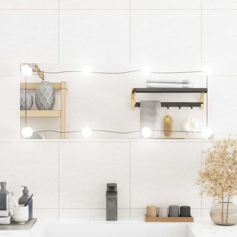 vidaXL Väggspegel med LED-belysning 30x80 cm glas rektangulär