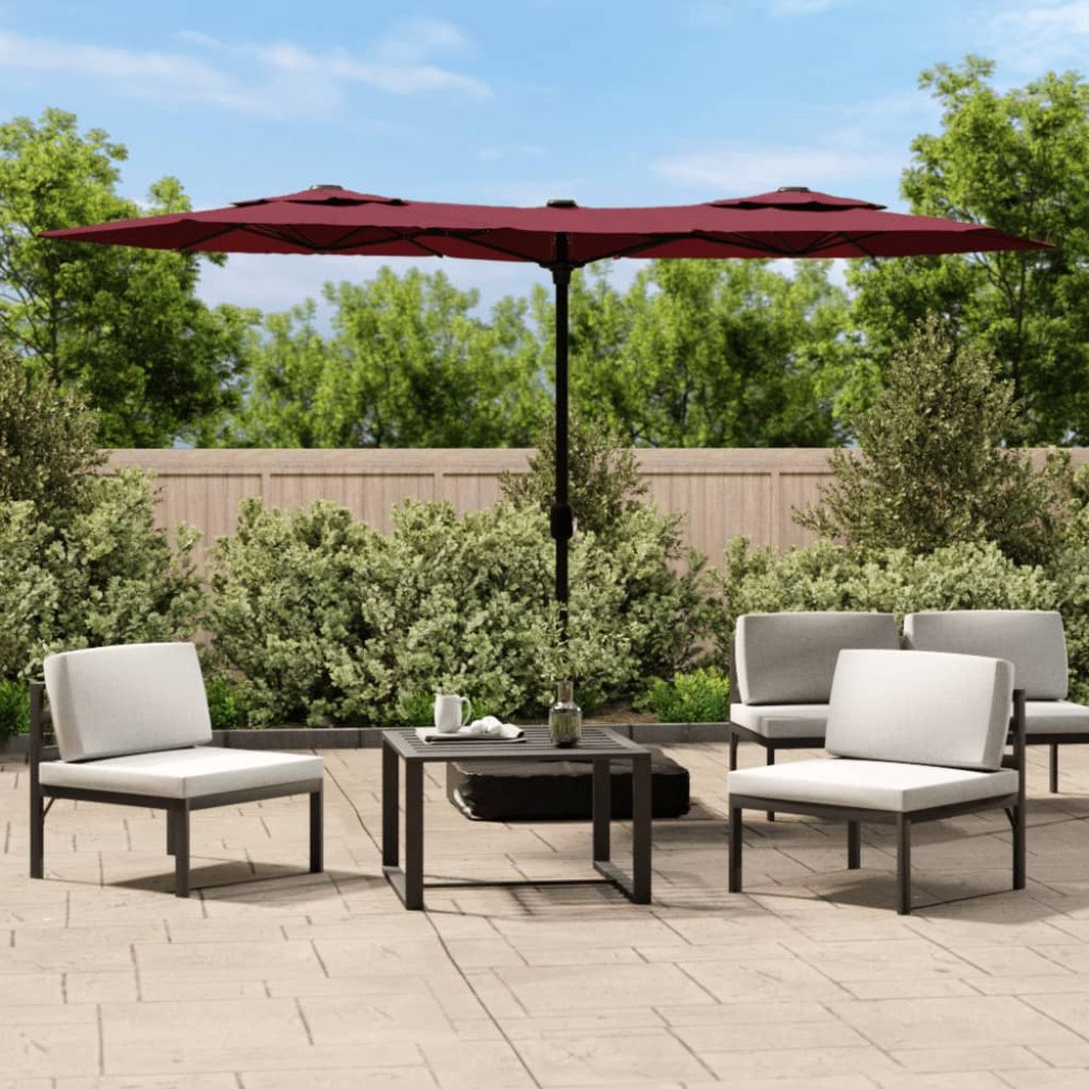 vidaXL Trädgårdsparasoll dubbelt vinröd 316x145 cm