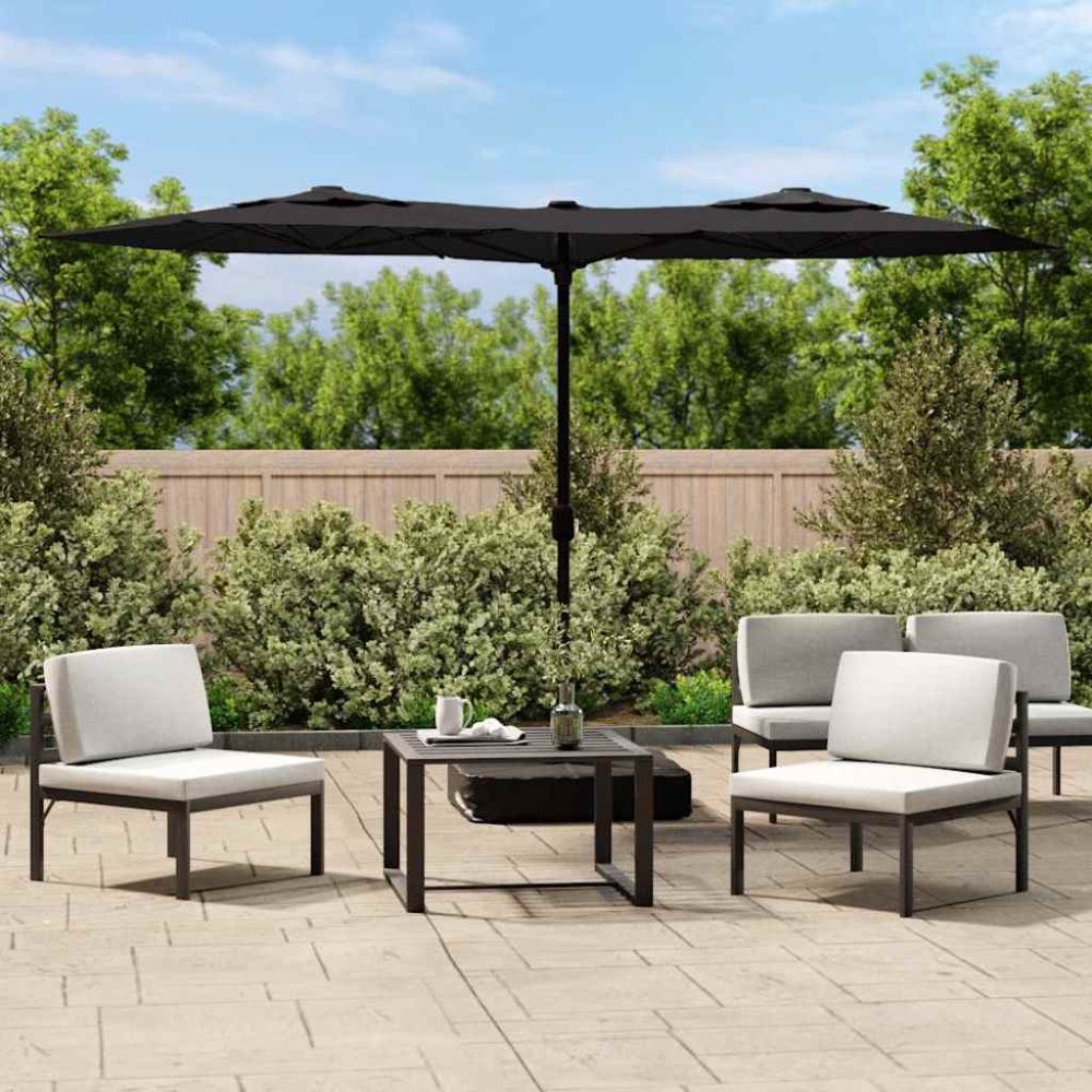 vidaXL Trädgårdsparasoll dubbelt svart 316x145 cm