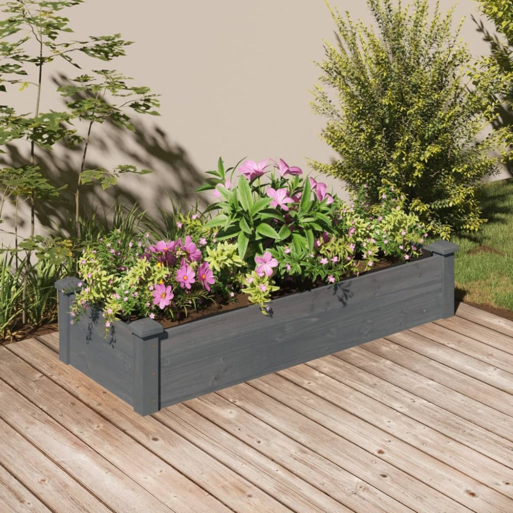vidaXL Odlingslåda med foder grå 120x45x25 cm massivt granträ