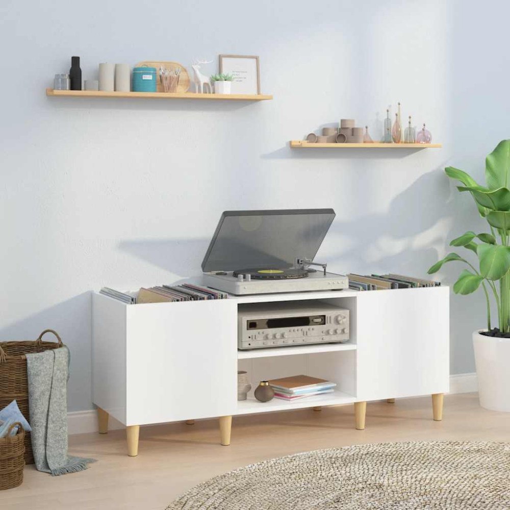 vidaXL Stereobänk vit högglans 121x38x48 cm konstruerat trä