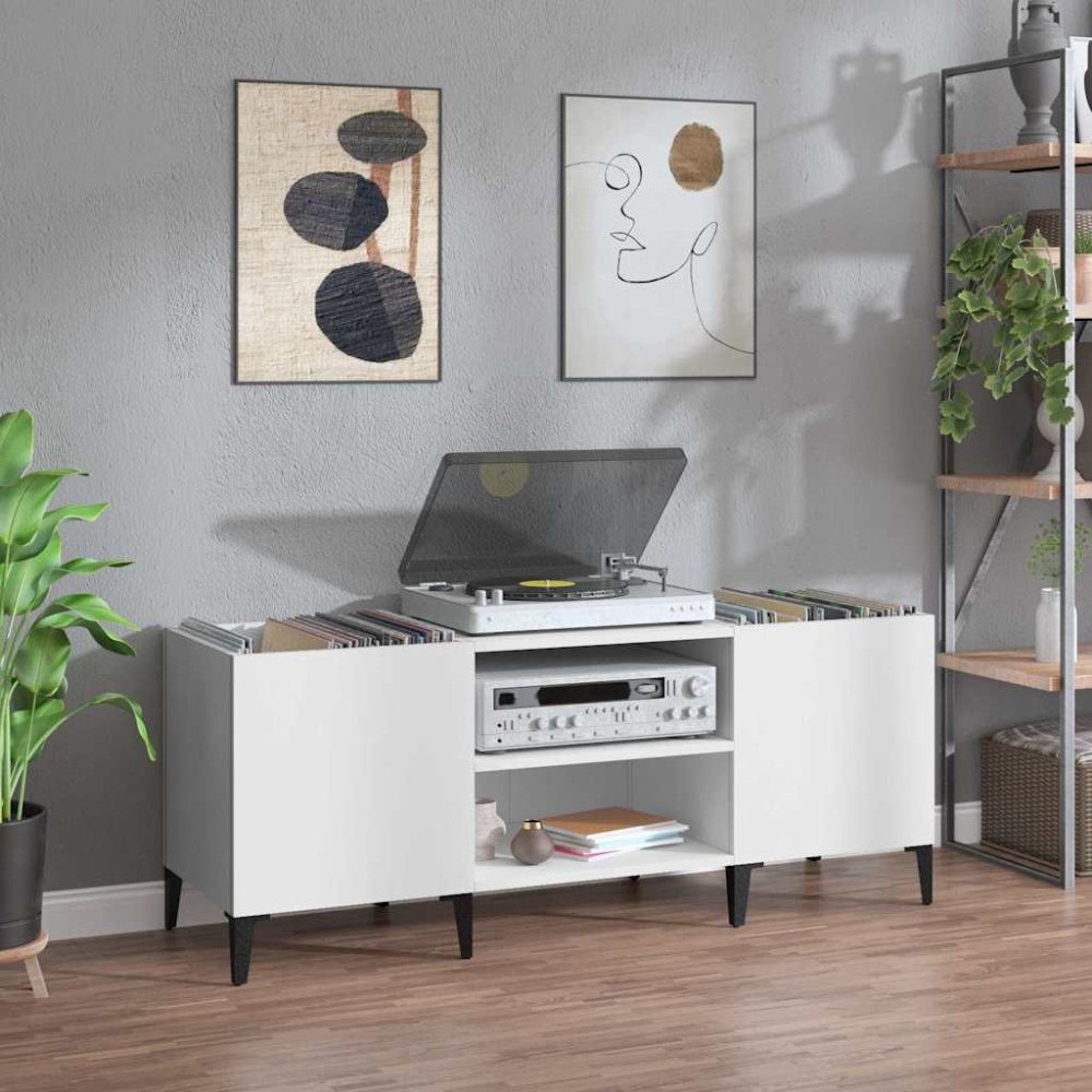 vidaXL Stereobänk vit 121x38x48 cm konstruerat trä