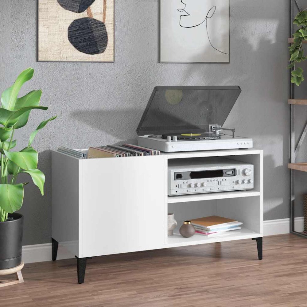 vidaXL Stereobänk vit högglans 84,5x38x48 cm konstruerat trä